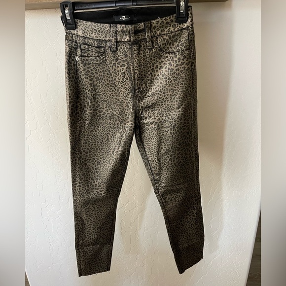 7 For All Mankind| Leopard Print Straight Jeans with Raw Hem—Waxed Material••• - Picture 8 of 16